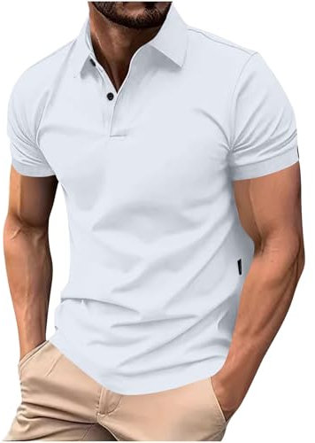 KOG Poloshirt Herren Polo Shirt Kurzarm Oberteil Einfarbig Oberteile Loose Fit Baumwolle T-Shirt Teenager Shirts Vintage Bekleidung Jungen Casual T-Shirts Weiß XL