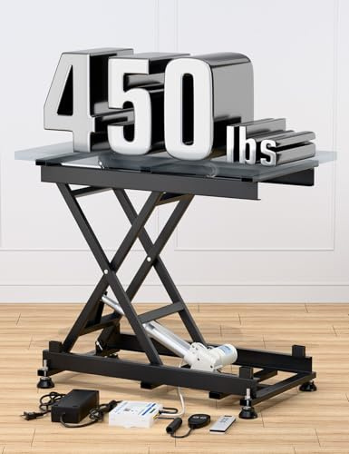 DIHOOL Electric Scissor Lift Table, 440Lbs Capacity, 8.07-26.97 Height Adjustable Lifting Platform, Super Quiet with Remote & WiFi Control, Obstruction Detection, AC/DC Power for Home/Industrial Use