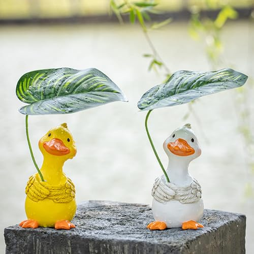 Yarteim Gartenteich Deko Ente Figur, Gartendeko Für Draußen Wetterfest, Teichdeko Ente Figuren, Harz Tiere Statue Garten Deko, Entchen Dekofigur Gartenstatue Für Miniteich Springbrunnen Balkon Office