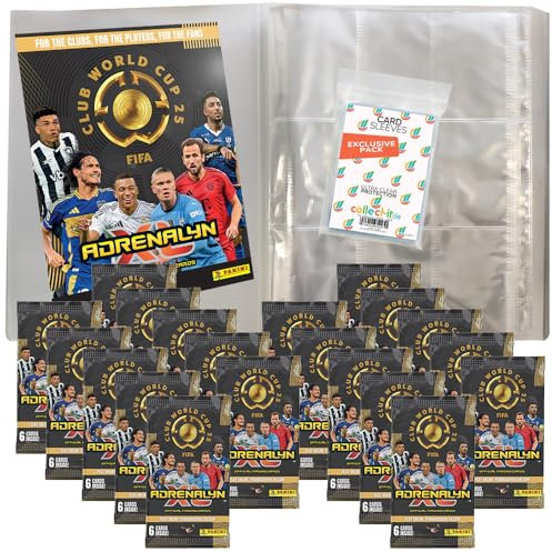 Bundle mit FIFA Club World Cup 2025 Adrenalyn XL Trading Cards - 1 Leere Sammelmappe + 20 Booster + Exklusive Collect-it Hüllen