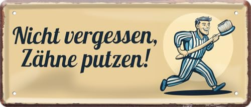 schilderkreis24 blechschild 28x12 cm – spruch nicht vergessen zähne putzen – badezimmer deko geschenkidee