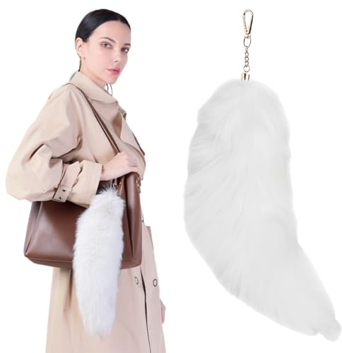 Porte Clé, Porte Clef Peluche, Pendentif queue de renard environ Fourrure Queue Porte-clés Extra Large Porte-clés Sac Accessoires de Voiture Porte-clés Pendentif Doux Duveteux Sac à Main Décoration