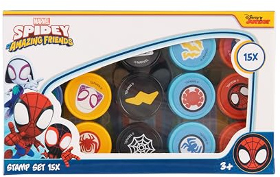 Disney Store Spidey und Seine Super-Freunde Stempel Set für Kinder | 15x Marvel Stempelspielzeug | Bastelset ab 3 Jahren | Stempelbox für Kindergeburtstag, Basteln & Mitgebsel