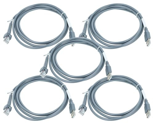 vhbw 5 x Data Cable USB 2.0 Male to RJ45 Male Compatible with Zebra DS3400, DS2208, DS3508, DS3408 Barcode Scanner - Cable, 2 m, Grey