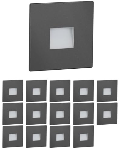 ledscom.de 15x LED Treppenlicht/Wandeinbauleuchte FOW für innen und außen, Downlight, eckig, anthrazit, 85 x 85mm, warmweiß
