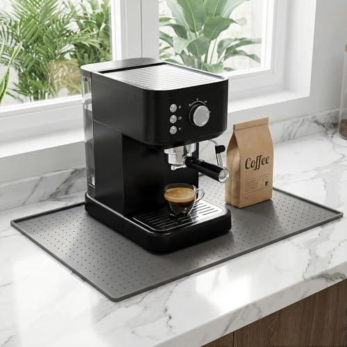 Coffee Mat Waterproof Silicone Bar Mat for Espresso Machine and Coffee Maker Leak-Proof Dish Drying Mats for Kitchen Counter, 30x48cm, Grey