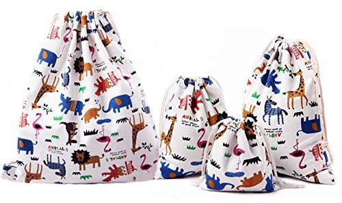 Abaría - 4 unidades Bolsa de Tela para Ropa, Organizador Bolsos con Cordón, Bbolsa para Juguetes Viaje, Grande 37x40cm, mediano 25x30cm, pequeña 19x23cm, mini 14X16cm