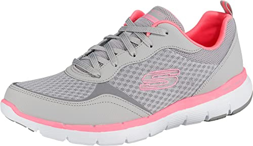 Skechers Damen Flex Appeal 3.0 Go Forward Sneaker, Lt Gray Leather Mesh Hot Pink Trim, 40 EU
