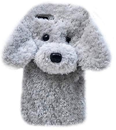 Skoveph Super Cute Teddy Dog Fluffy Fur Case Compatible with iPhone 7 Plus/iPhone 8 Plus, Fuzzy Furry Warm Plush Soft TPU Winter Case Protective Covers (Teddy Grey, iPhone 7 Plus / 8 Plus)