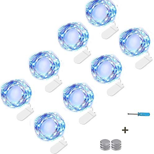 NEXVIN LED Lichterkette mit Batterie, 8er Stück Kupferdraht Lichterkette Blau 3 Meter 30 LED, Micro LED Lichterkette für Hochzeit, Party Deko (Kommen mit 6 Ersatzbatterien)