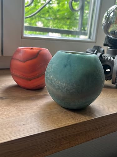 Maison Zoe Teelichthalter Alabaster-Stein Kugel Rund klein Grün - handgeschnitzte Kerzenhalter - Deko - Windlichthalter