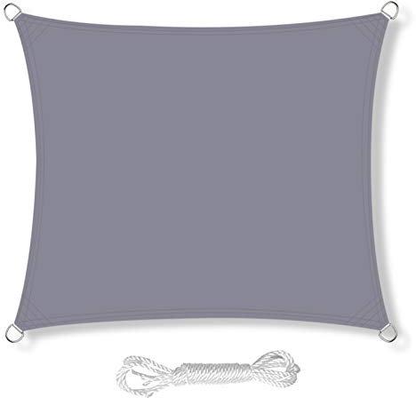HEYOMART Sonnensegel Sonnenschutz inkl Befestigungsseile PES Polyester wasserabweisend 3,6 x 3,6m Quadrat Sonnensegel mit 98% UV Schutz für Draußen, Patio, Garten Terrasse Camping, Grau