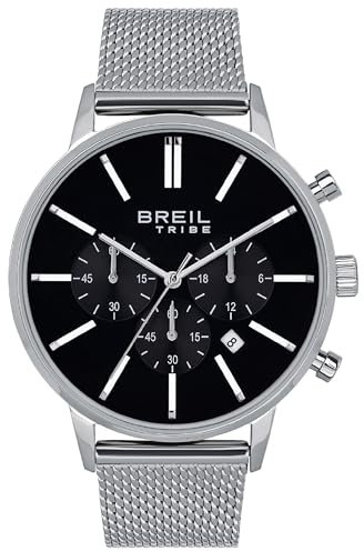 Breil, Collezione Avery, Orologio Uomo in Acciaio, Elegante e Contemporaneo, con Quadrante Nero Opaco, Indici a Bastone, Datario, Pratica Chiusura a Scorrimento, Nero-Silver