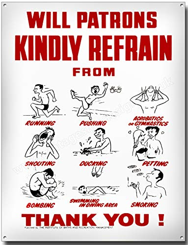 Vintage Sign Designs Metal Sign - OLD STYLE SWIMMING BATHS - Aluminium, Grey/White - Wall Mount - 200mm x 285mm (8 x 11) - Vintage Style - Poolside, Kitchen, Bathroom