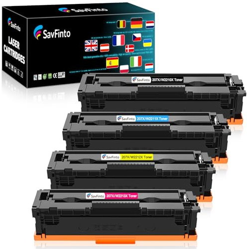 SavFinto 207X Toner Multipack (Ohne Chip) Kompatibel für HP 207X 207A für HP Color LaserJet Pro MFP M283fdw M283fdn M282nw M255dw M255nw (1 Schwarz, 1 Cyan, 1 Magenta, 1 Gelb)