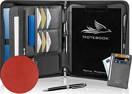 Royal Phoenix® Business Schreibmappe A4 'Raven' - Hochwertige Konferenzmappe mit Doppel Reißverschluss - inkl. Kreditkartenetui + weiteren EXTRAS - Arbeitsmappe aus hochwertigem Kunstleder in Rubinrot