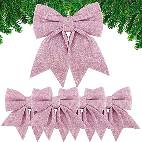 BHGT 5pcs Lazos de Navidad Grandes Rosa 24 x 21cm 18 x 17cm Colgantes Árbol de Navidad Adornos Navideños Decoración Regalos Casa
