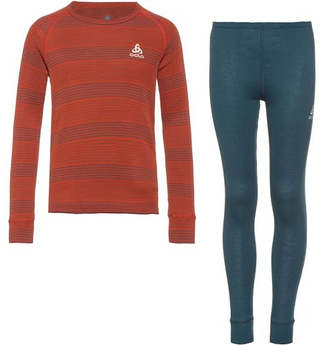 Odlo Kids Active WARM ECO Funktionsunterwäsche-Set, Blue Wing Teal - Ketchup, 152