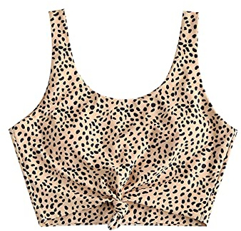 ZAFUL Women's Front Knot Bikini Tops Crop Tankini Top Scoop Neck Padded Bathing Suit Tops Deep Yellow-Top Only S
