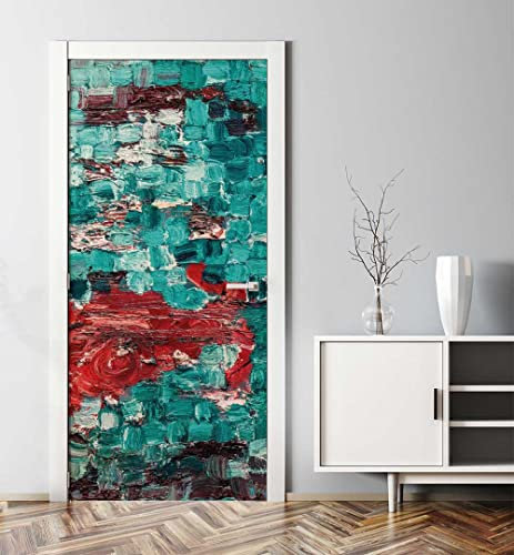 MyMaxxi - Tür bekleben mit Türtapete Türposter Türfolie Selbstklebend 90x200 Gemälde türkis - Tür verschönern Türaufkleber Türklebefolie Malerei Zeichnung Farbe rot