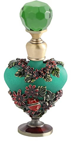 MOOTVGOO 5ML Vintage Heart-Shaped Glass Perfume Bottle Empty Refillable Mini Decorative Fragrance Container for Essential Oil Home Decor Lady Wedding Gift, Dark Green