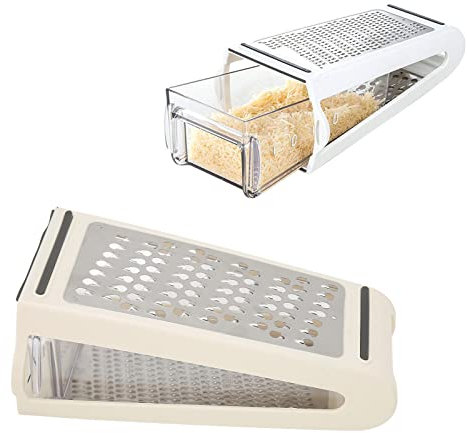 BORDSTRACT Professionelle Käsereibe mit Behälter, Boxreibe, Käsereibe, Reiben für die Küche, Edelstahl-Reibe, Handreibe, Weiß
