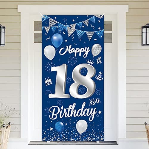18.Geburtstag Banner Blau Silber,BTZO 18.Geburtstag Jungen,Deko 18.Geburtstagsfeier Mädchen,18 Geburtstag Poster Hintergrund Banner für 18 Party Geburtstagsdeko