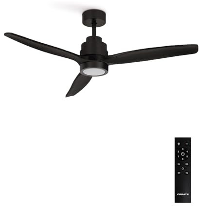 CREATE / WINDSTYLANCE DC/Ventilatore da soffitto nero pale nere con luce/silenzioso, potenza 40 W, Ø132 cm