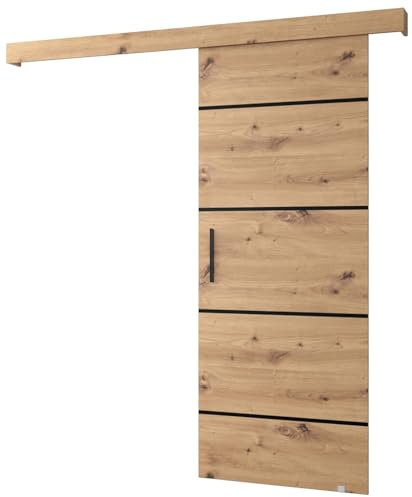 MEBLE KRYSPOL Salwador 4 Schiebetürsystem mit Schienenabdeckung - Zierstreifen - Wandschiebetüren für Innenräume - Loftartige Einbautüren - Solide Konstruktion - 90 x 204 cm - Artisan