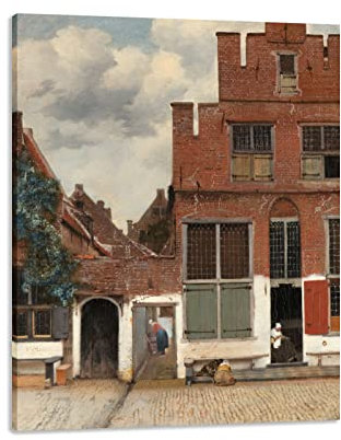 QSX Johannes Vermeer Bilder auf Leinwand,Die kleine Straße Kunstdruck,Premium Wandbilder als Poster 80x96cm Umwickelte Leinwand