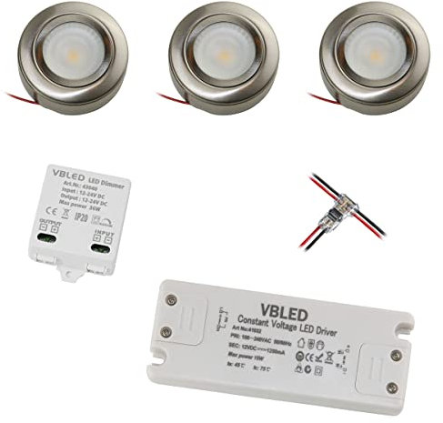 VBLED 3er Set Unterbauleuchte Schrankbeleuchtung Schrankleuchte LED-Schrank-Küchen-Unterbau-Leuchte mit Netzteil und 3 Stufen LED Dimmer…
