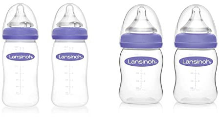 Lansinoh Babyflasche mit NaturalWave Sauger Gr. M, 2 x 240 ml, Doppelpack & Babyflasche mit NaturalWave Sauger Gr. S, 2 x 160 ml, Doppelpack