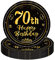 COSORO 16Pcs Black Gold 70th Birthday Paper Plates 7'', Tableware Party Plate Disposable, Happy Table Decorations Gifts for Women, Men, Him, Her Décor