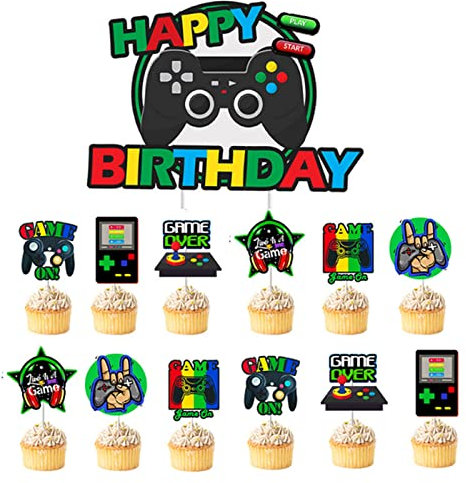 Video Spiele Happy Birthday Tortendeko, 13 Stück Spielkonsolen Thema Kuchen Deko, Kindern Tortendeko Geburtstag, Cupcake Topper für Jungen und Mädchen, Geburtstag Themen Party Dekoration Supplies