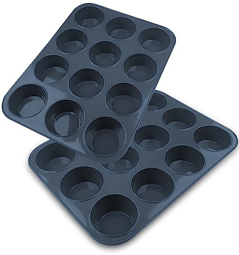 Fousenuk 2 Stück Mini Muffinform für 12 Muffins, Antihaftbeschichtet Silikon Muffinblech, Cupcake Formen, Muffin Backform, Minimuffinform, Backblech für Cupcakes, Brownies, Kuchen, Pudding (Grau)
