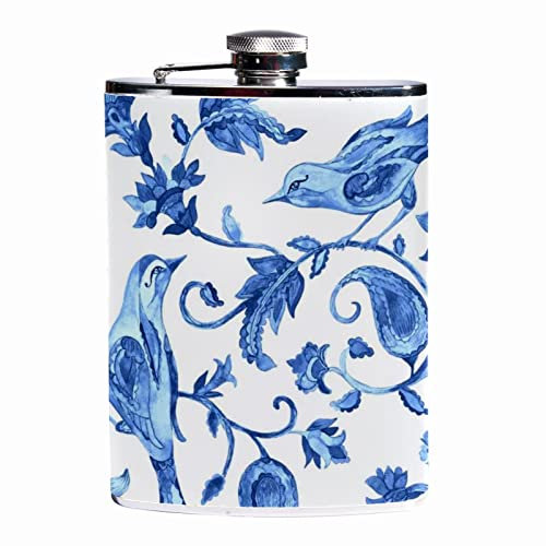 Petacas para licor,Paisley pájaros flores tulipanes hojas,Frasco a prueba de fugas de acero inoxidable y frasco de embudo para hombres y mujeres