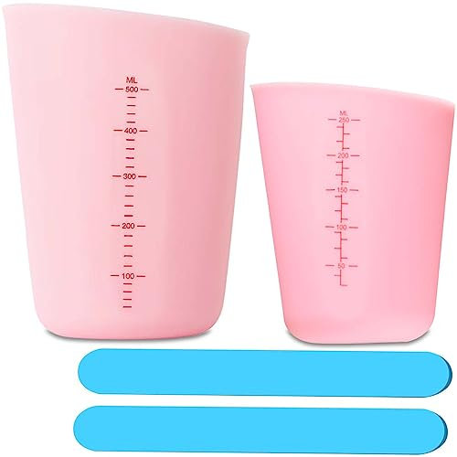 2 vaso medidor cocina + 2 Silicone Stir Sticks, 250ml 500 ml Vaso medidor cocina, vaso medidor, jarra medidora para moldes de resina epoxi, hechos a mano, manualidades, laboratorio, cocina