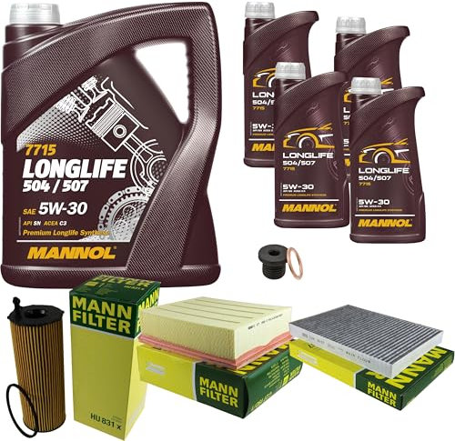 EISENFELS Filter Set Inspektionspaket erstellt mit 9 L Motoröl MANNOL Longlife 504/507 5W-30, MANN-FILTER Ölfilter, Luftfilter, Innenraumfilter, Verschlussschraube