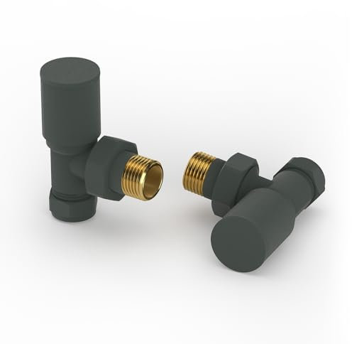 VANCOCO 2Pcs 1/2×15mm Anthracite Angled Radiator Valves Round, Manual Radiator Valves Pair Standard Connection for Heated Towel Rail and Central Heating Modern Bathroom