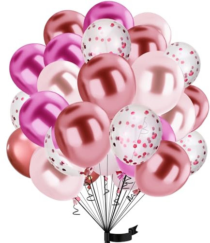 hpnparty 30Stück Rosa Luftballon Set, 12 Zoll Metallic Chrom Rosa Konfetti Ballons Rosa und rosagold Helium ballon Latex,für Kinder Geburtstag, Hochzeit, Babyparty, Dekoration