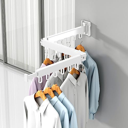 Tendedero Plegable de Pared (3 Brazos), Perchero Extensible Multifuncional de Aluminio para Interior y Exterior, Colgador de Ropa Tenderete con Perchas Giratorias 180° para Ahorrar Espacio en Casa
