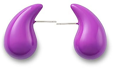 Rajputana 18K Ohrringe Dupes, Chunky Earrings für Damen,Dicke Creolen für Frauen, leichte Waterdrop Hollow Open Hoops, hypoallergene vergoldete Ohrringe Modeschmuck für Damen und Mädchen,lila