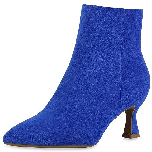VAN HILL Damen Klassische Stiefeletten Stiletto Basic Klassisch Schuhe 840599 213321 Blau Velours 39