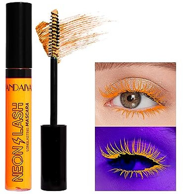 UV Glow Colorful Mascara 6 Color 4D Lash Mascara, lunga durata, a prova di sbavatura, voluminoso e affascinante mascara, perfetto per il giorno o la notte stage, clubbing o trucco costume (Arancia)