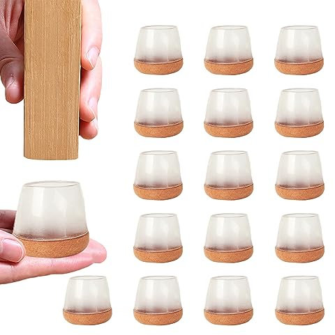 TRKETK 16 Pcs Rubber Chair Cover Leg Floor Protectors, Rubber Furniture Leg Caps with Thickened Felt Round Translucent Chair Leg Floor Protectors for Protecting Floors Furniture(Fit:20-26mm)