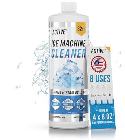 ACTIVE Ice Machine Cleaner Maker Descaler - 32 fl oz (8 Uses) Nickel Safe Ice Maker Cleaner Solution - Compatible with Whirlpool 4396808, Scotsman,Manitowoc,Hoshizaki, GE Opal Cleaning Kit - USA Made