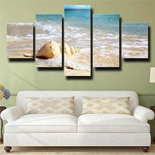 Tableau Multi Panneau 5 Parties Vagues De La Plage De Conques Avec Cadre : 150 X 80 Cm Tableau Imprimé Tableau Imprimé Sur Toile Tableau Deco Impression Sur Toile Intissee 5 Parties Tableau Tableaux
