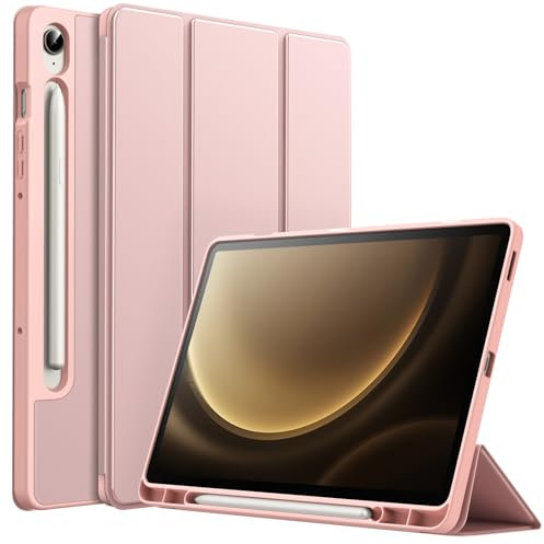 JETech Hülle für Samsung Galaxy Tab S10 FE / S9 FE 10,9 Zoll mit S Pen Halter, Weiche TPU Tri-Fold Ständer Tablet Schutzhülle, Unterstützung S Pen Aufladung, Auto Wachen/Schlafen (Roségold)