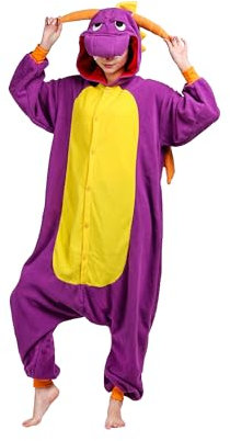 ULEEMARK Drago Viola Pigiama Animale Donna Uomo Invernale Costume Carnevale Halloween Cosplay Adulto Monopezzo Winter Onesies Unisex M