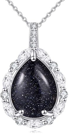YAFEINI Blauer Sandstein Kette für Damen 925 Sterling Silber Sandstein Anhänger Halskette Naturstein Tropfen Kette Schmuck Geschenk